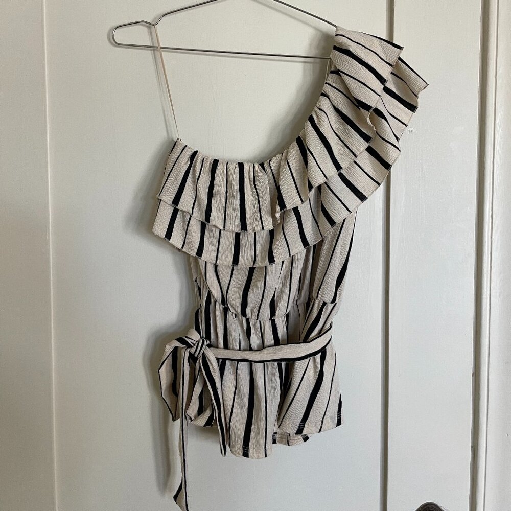 Black and White Striped Off-Shoulder Top - NWT
